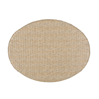 Benjara Resy Outdoor Coffee Table, 33 Inch Oval Top, Boho Brown Wicker Woven