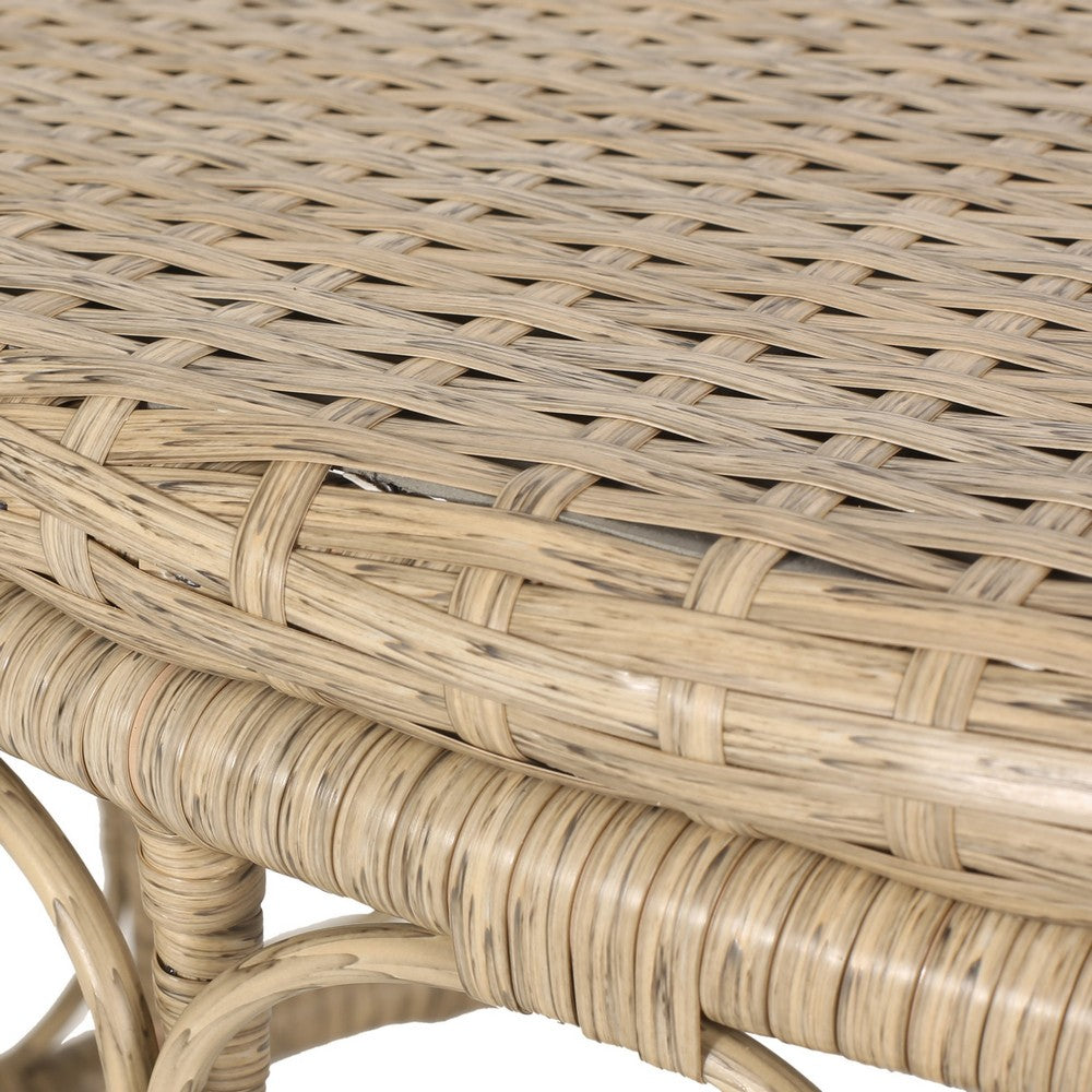 Benjara Resy Outdoor Coffee Table, 33 Inch Oval Top, Boho Brown Wicker Woven