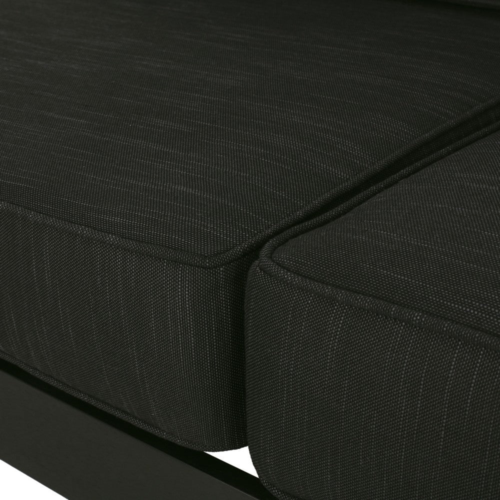 Benjara Besy Outdoor Loveseat, Black Cushion And Square Metal Frame, 57 Inch