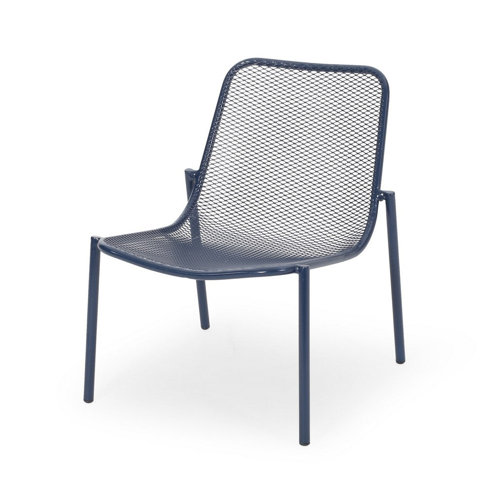 Benjara Kery 2pc Outdoor Side Chair Set, Navy Blue Mesh Metal Stackable Frame