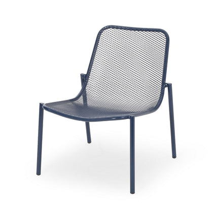 Benjara Kery 2pc Outdoor Side Chair Set, Navy Blue Mesh Metal Stackable Frame
