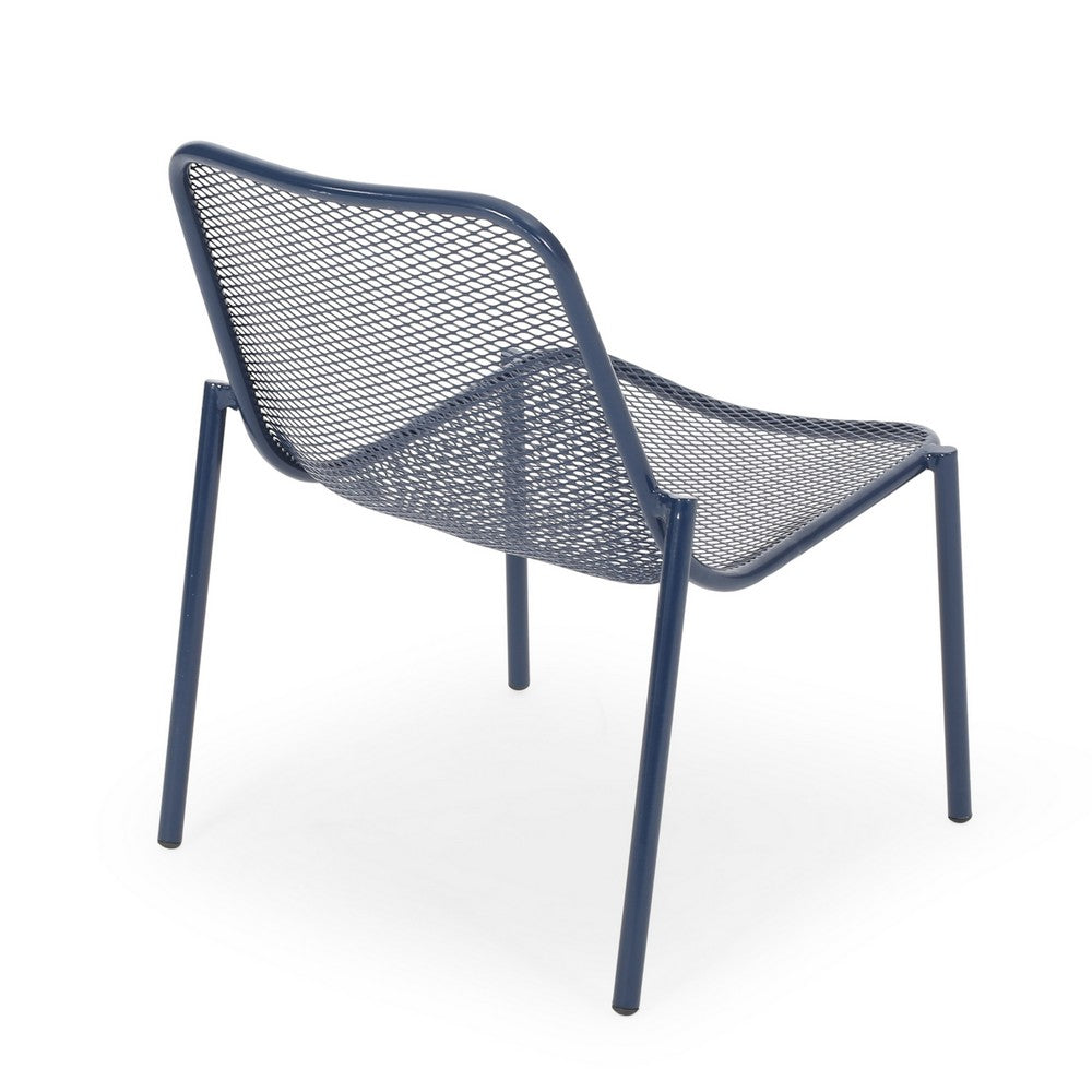 Benjara Kery 2pc Outdoor Side Chair Set, Navy Blue Mesh Metal Stackable Frame