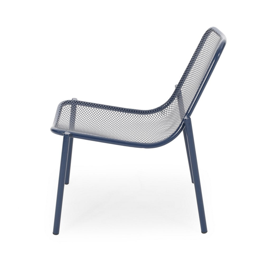 Benjara Kery 2pc Outdoor Side Chair Set, Navy Blue Mesh Metal Stackable Frame