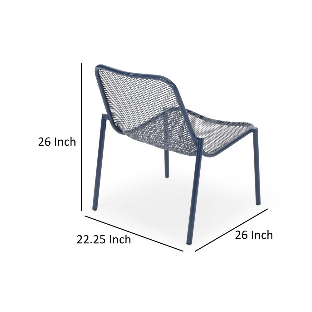 Benjara Kery 2pc Outdoor Side Chair Set, Navy Blue Mesh Metal Stackable Frame