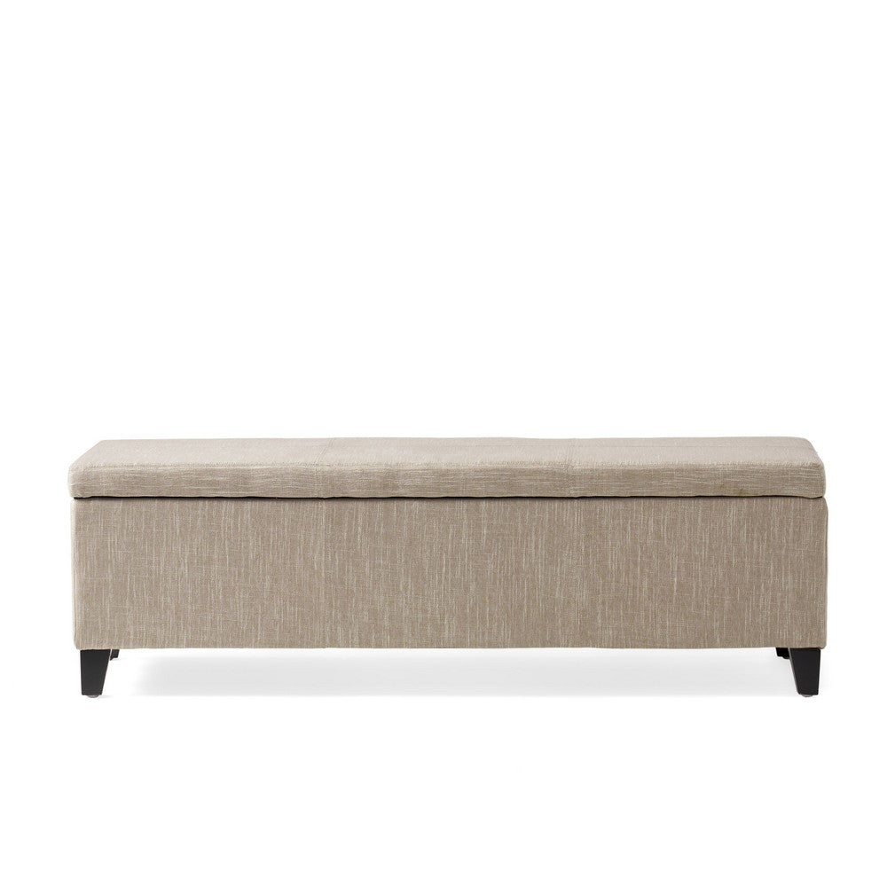 Benjara Elias Long Storage Ottoman Bench, Hinged Lid, Sand Beige, 51 Inch