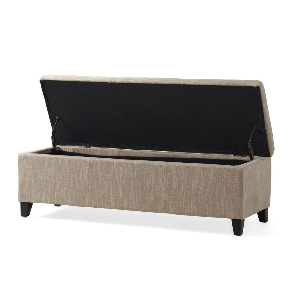 Benjara Elias Long Storage Ottoman Bench, Hinged Lid, Sand Beige, 51 Inch