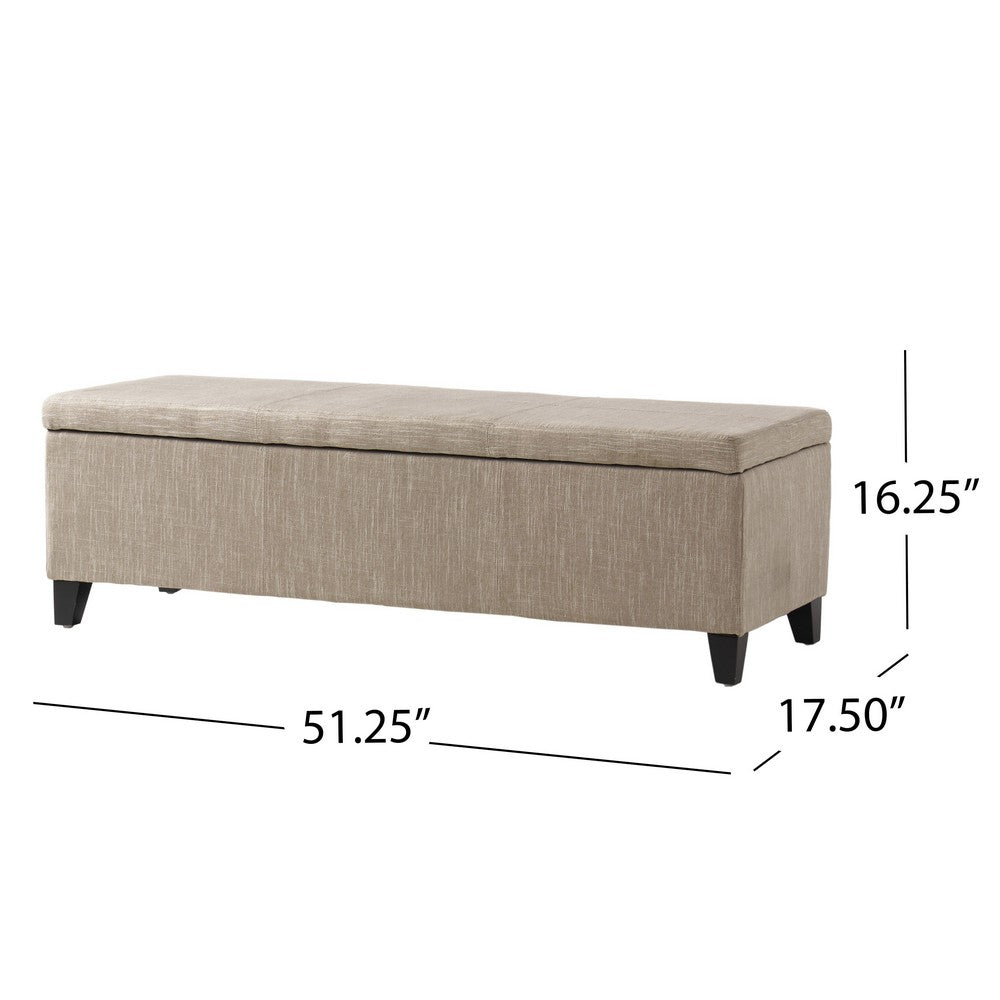 Benjara Elias Long Storage Ottoman Bench, Hinged Lid, Sand Beige, 51 Inch