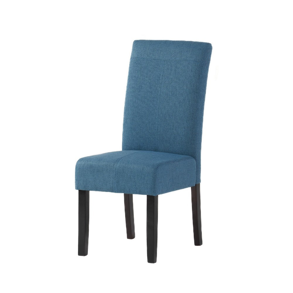 Benjara Tanya Armless Dining Chair Set of 2, Stitched Details, Blue Fabric