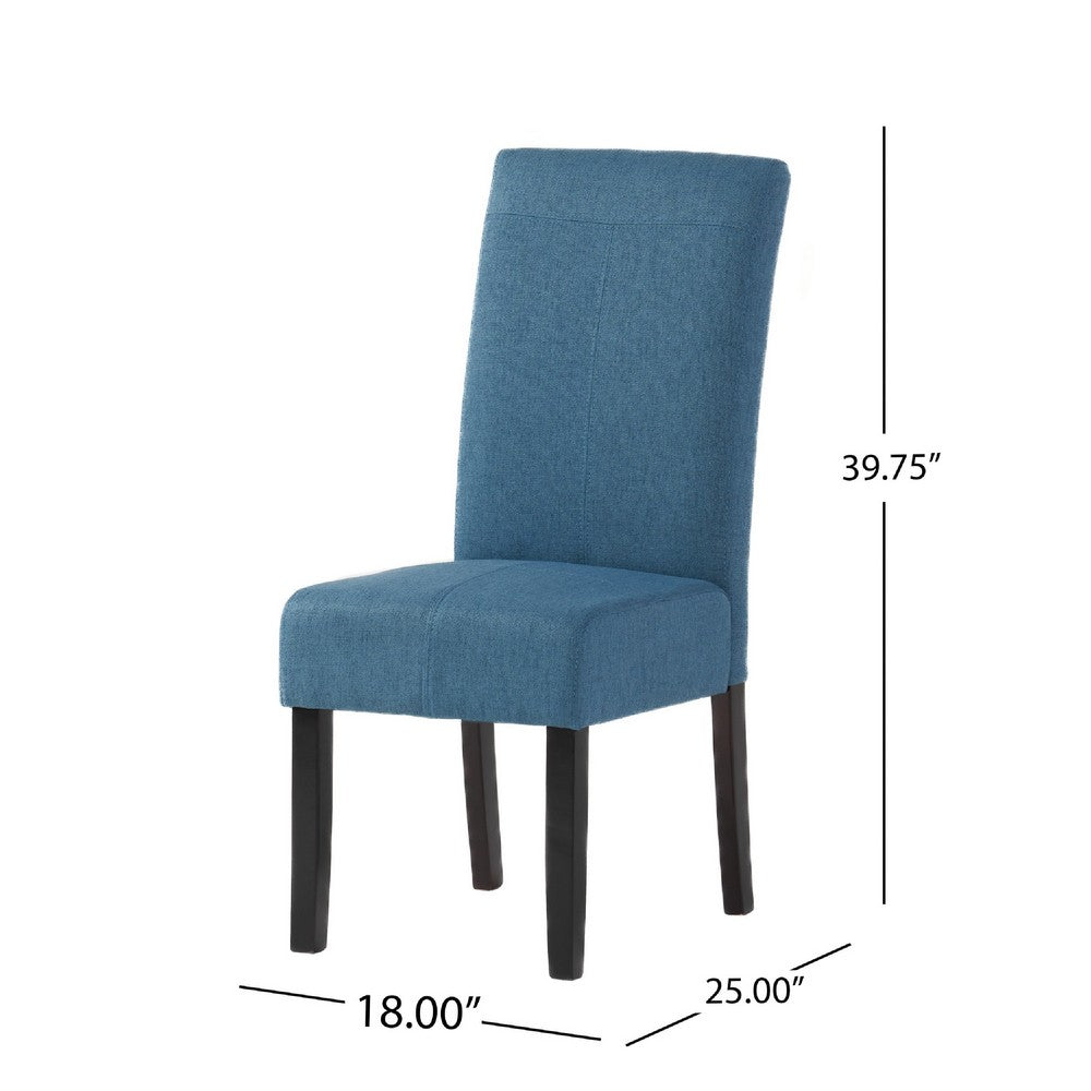Benjara Tanya Armless Dining Chair Set of 2, Stitched Details, Blue Fabric