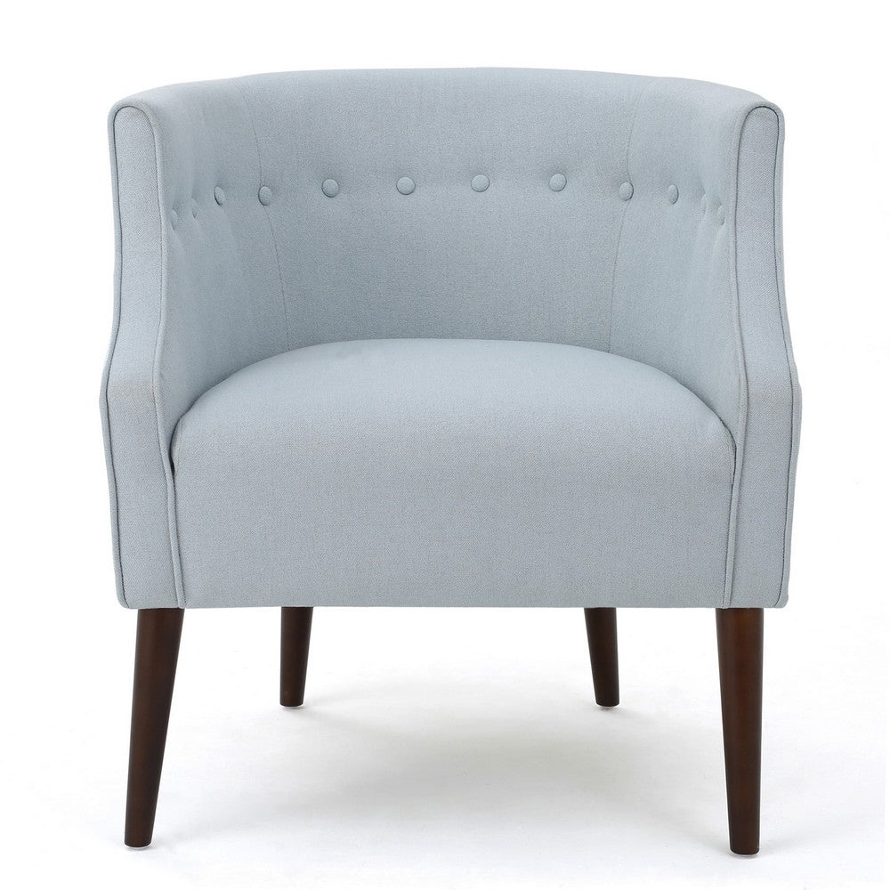Benjara Fenny Accent Club Chair, Tapered Birch Wood Legs, Blue Button Tufted
