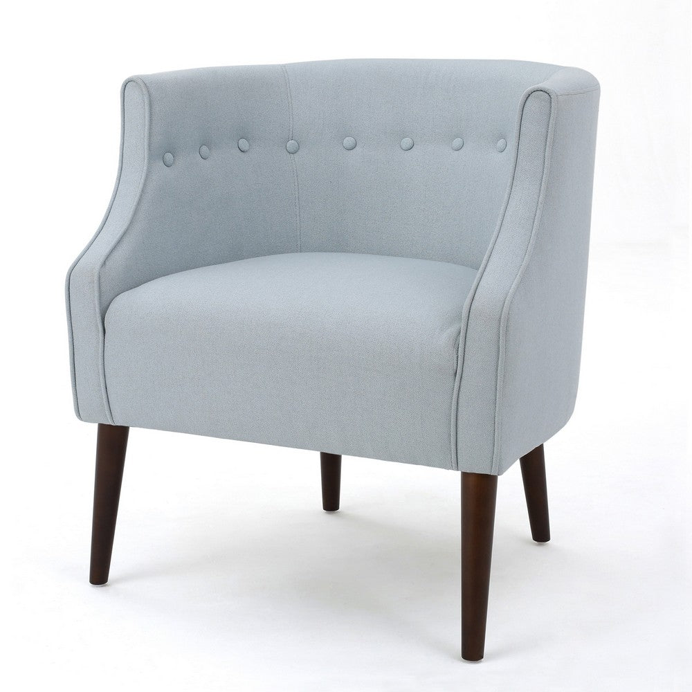 Benjara Fenny Accent Club Chair, Tapered Birch Wood Legs, Blue Button Tufted