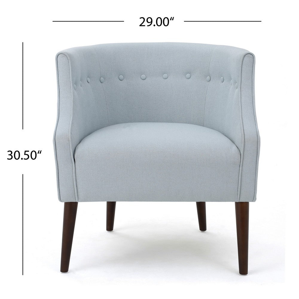 Benjara Fenny Accent Club Chair, Tapered Birch Wood Legs, Blue Button Tufted
