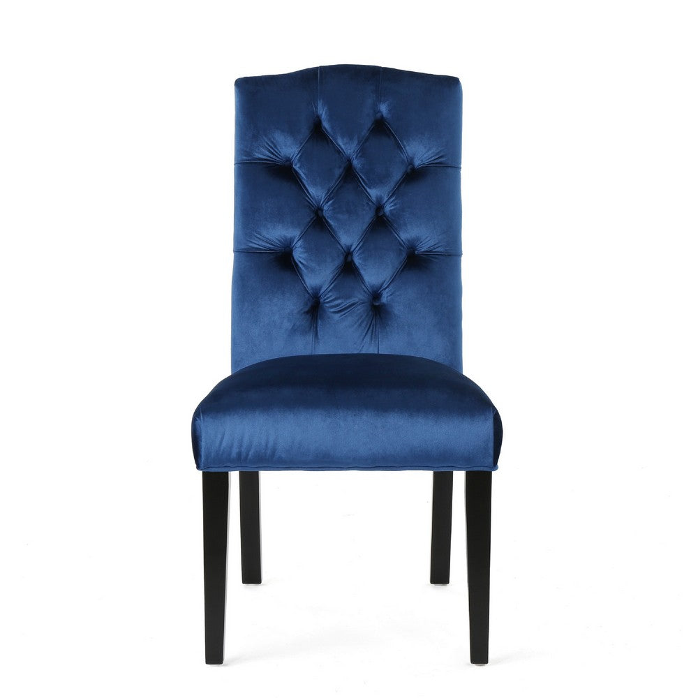 Benjara Elona Dining Chair Set of 2, Blue Button Tufted Diamond Stitch Velvet