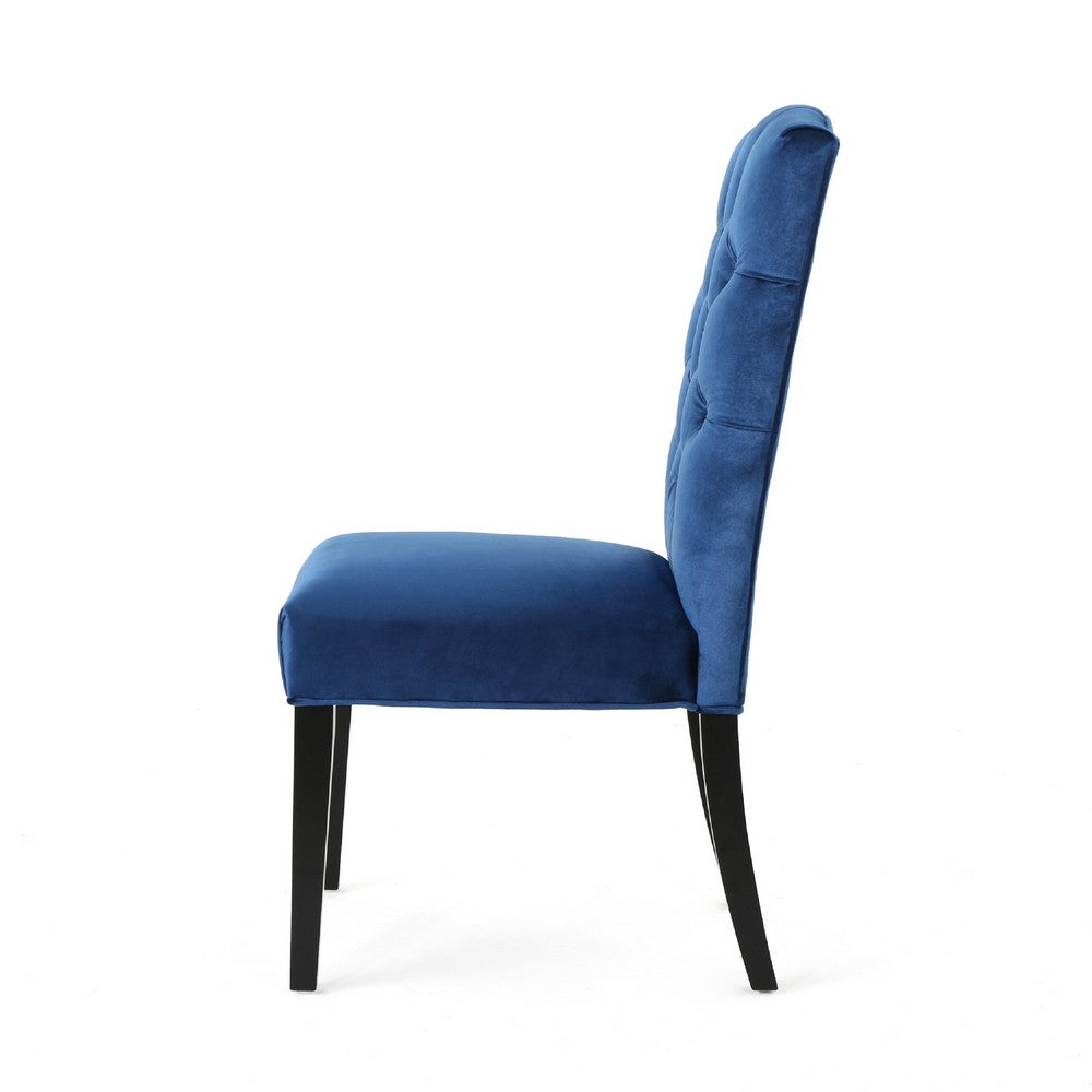 Benjara Elona Dining Chair Set of 2, Blue Button Tufted Diamond Stitch Velvet