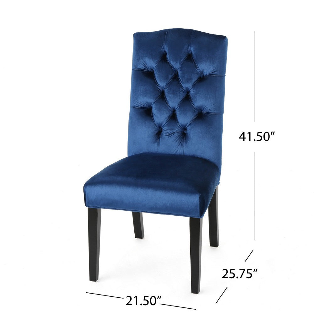 Benjara Elona Dining Chair Set of 2, Blue Button Tufted Diamond Stitch Velvet