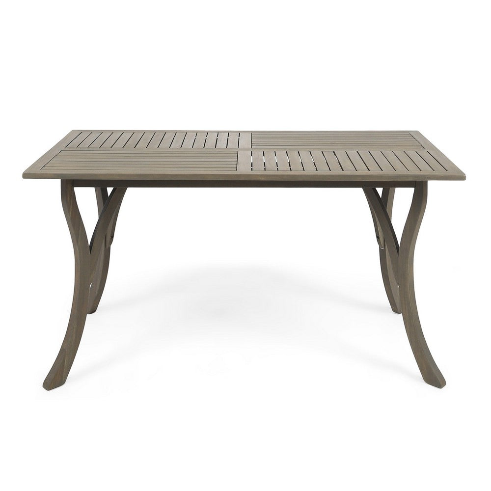 Benjara Ravie Outdoor Dining Table, 59 Inch Rectangular Slatted Top, Gray Wood