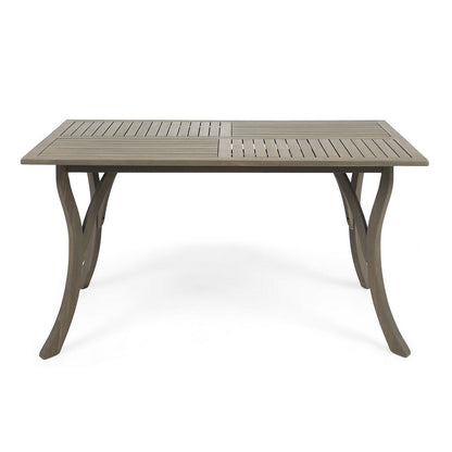 Benjara Ravie Outdoor Dining Table, 59 Inch Rectangular Slatted Top, Gray Wood