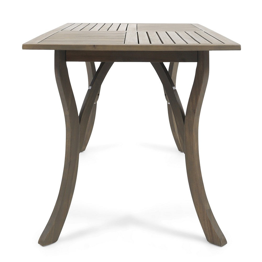 Benjara Ravie Outdoor Dining Table, 59 Inch Rectangular Slatted Top, Gray Wood