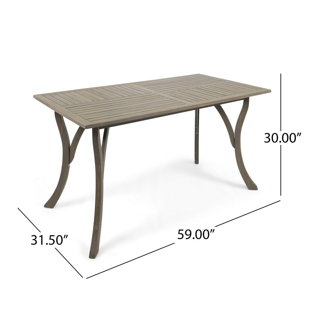 Benjara Ravie Outdoor Dining Table, 59 Inch Rectangular Slatted Top, Gray Wood