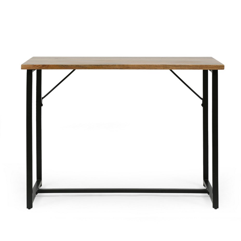 Benjara Kandy Console Table with Stainless Steel Frame, Brown Wood 42 Inch