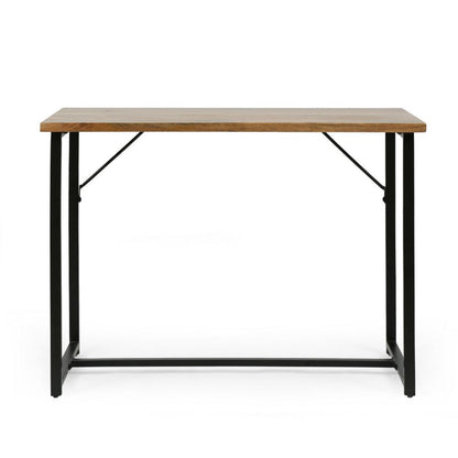 Benjara Kandy Console Table with Stainless Steel Frame, Brown Wood 42 Inch