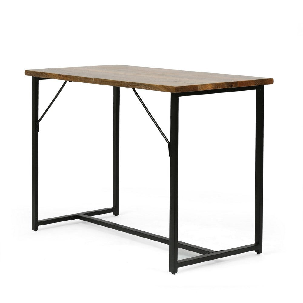 Benjara Kandy Console Table with Stainless Steel Frame, Brown Wood 42 Inch