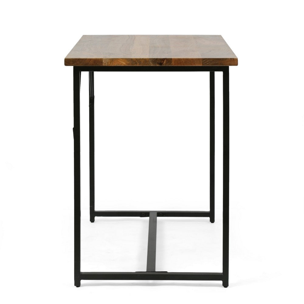 Benjara Kandy Console Table with Stainless Steel Frame, Brown Wood 42 Inch
