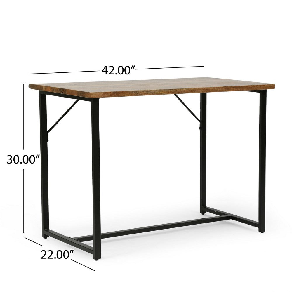 Benjara Kandy Console Table with Stainless Steel Frame, Brown Wood 42 Inch