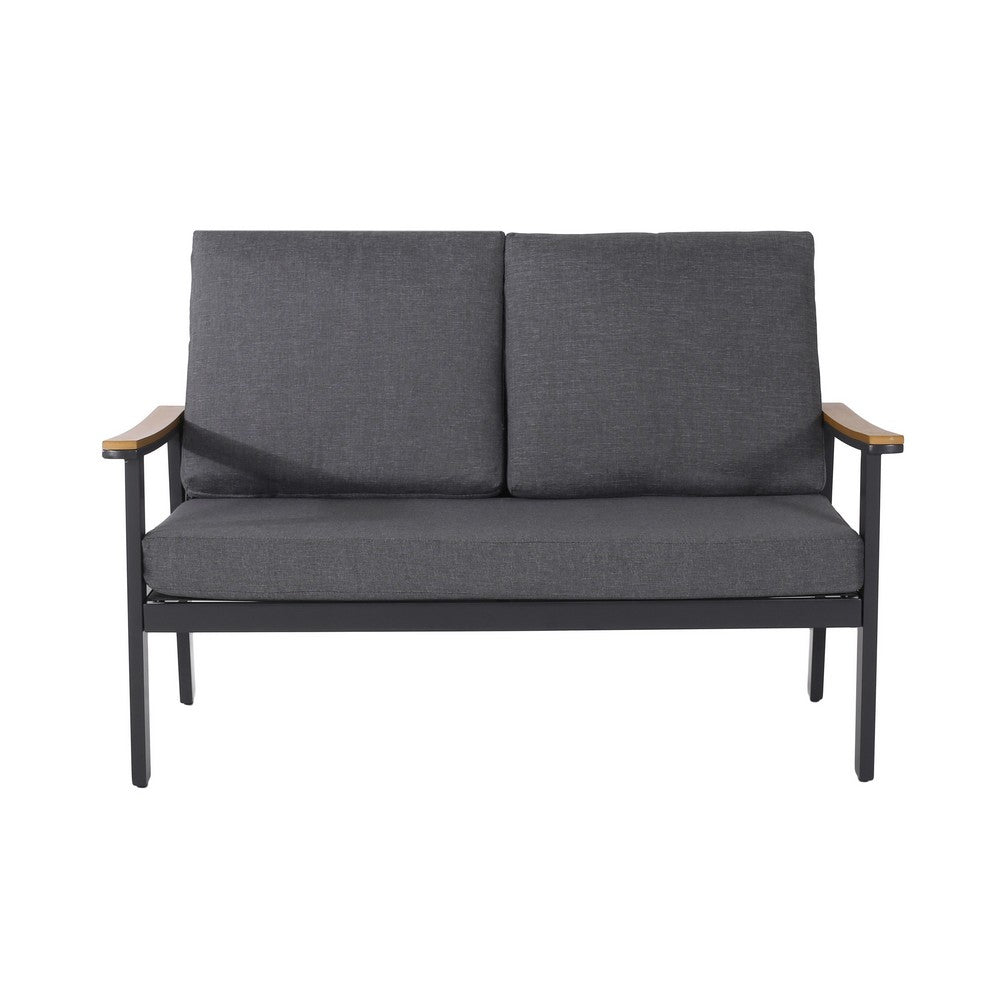Benjara Vanie 4pc Outdoor Set with Loveseat, Chairs, And Table, Gray Olefin