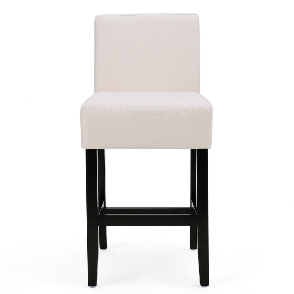 Benjara Kovey Counter Stool Chair Set of 2, Metal Kickplate, Beige Polyester