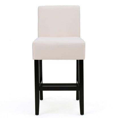 Benjara Kovey Counter Stool Chair Set of 2, Metal Kickplate, Beige Polyester