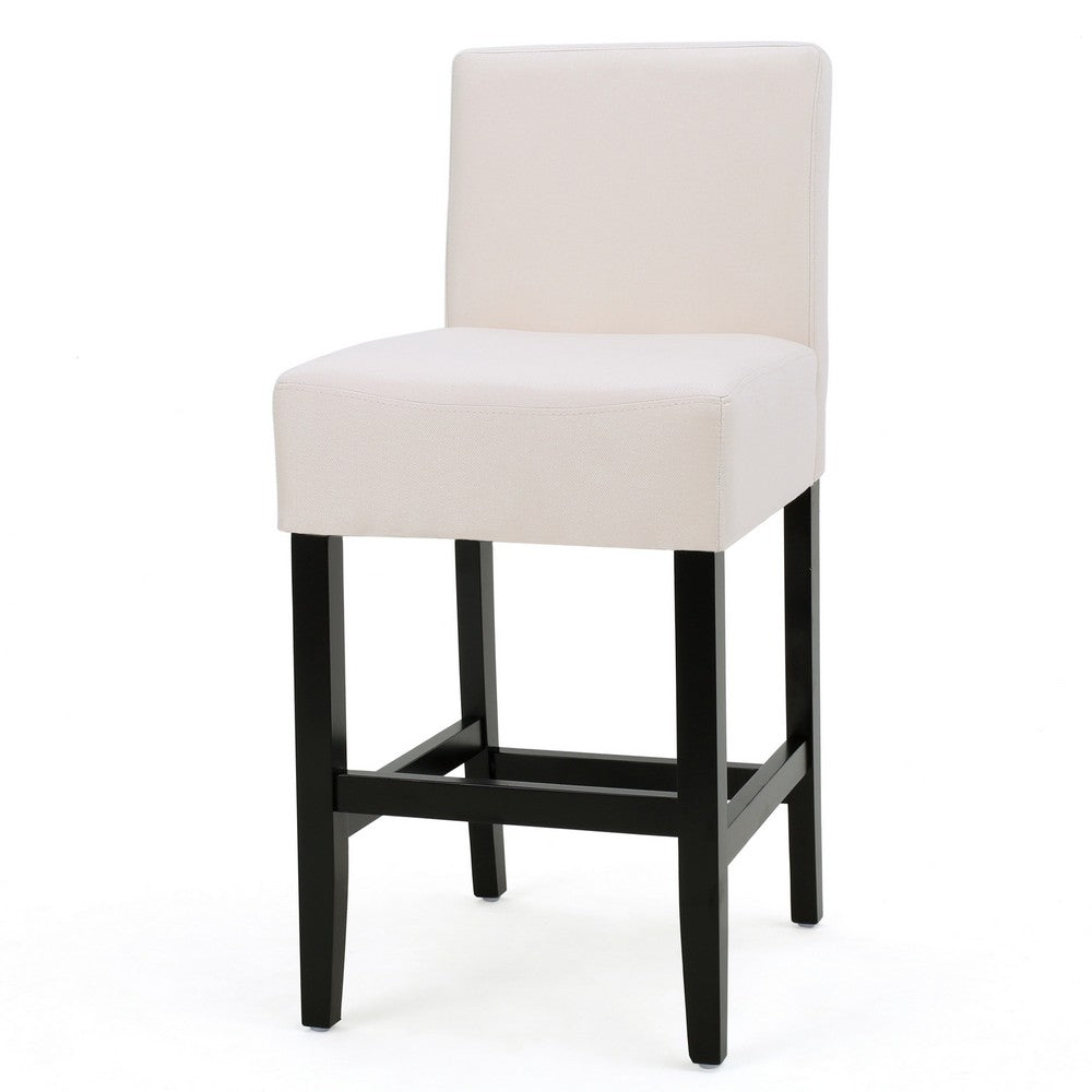 Benjara Kovey Counter Stool Chair Set of 2, Metal Kickplate, Beige Polyester