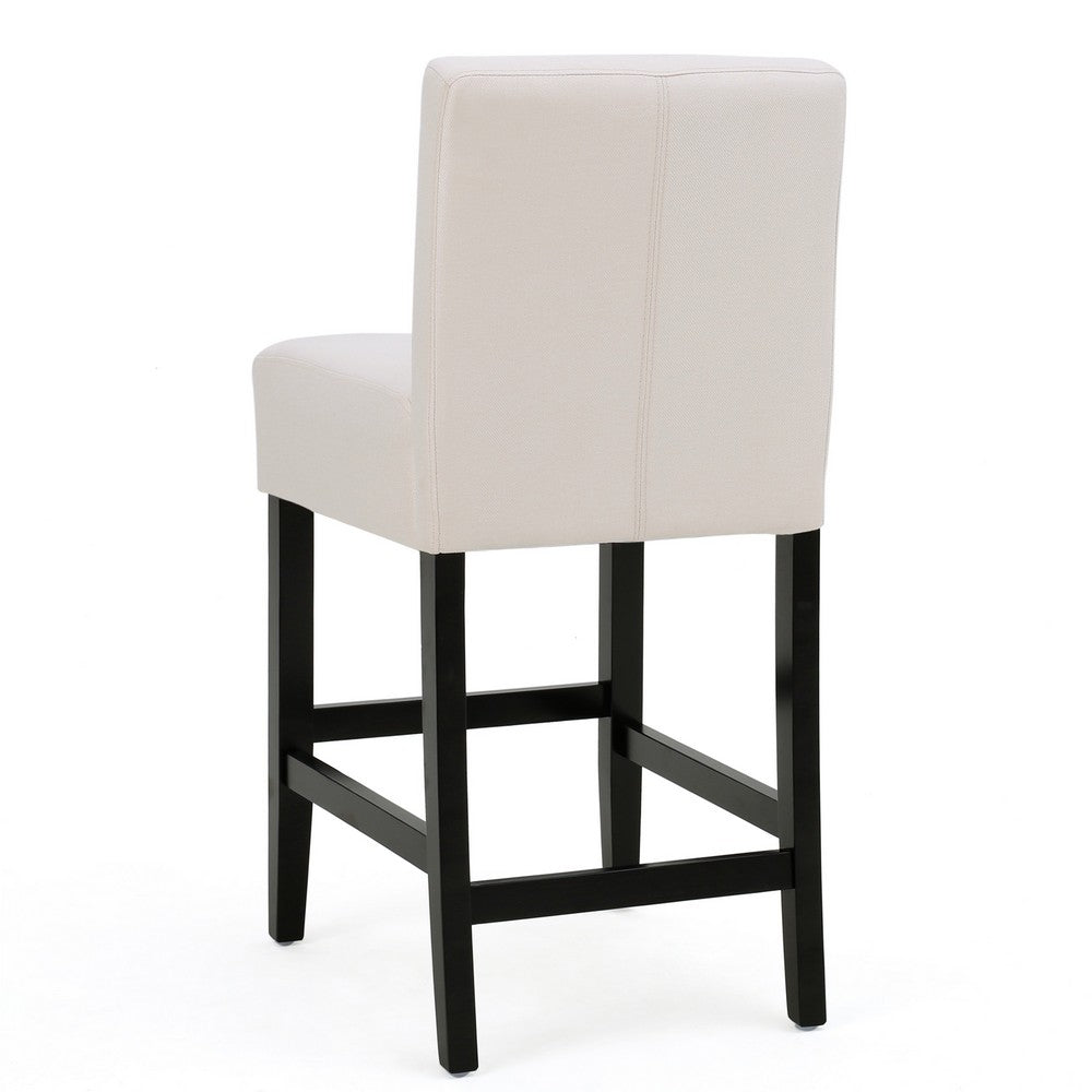Benjara Kovey Counter Stool Chair Set of 2, Metal Kickplate, Beige Polyester