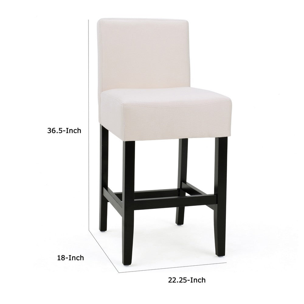 Benjara Kovey Counter Stool Chair Set of 2, Metal Kickplate, Beige Polyester