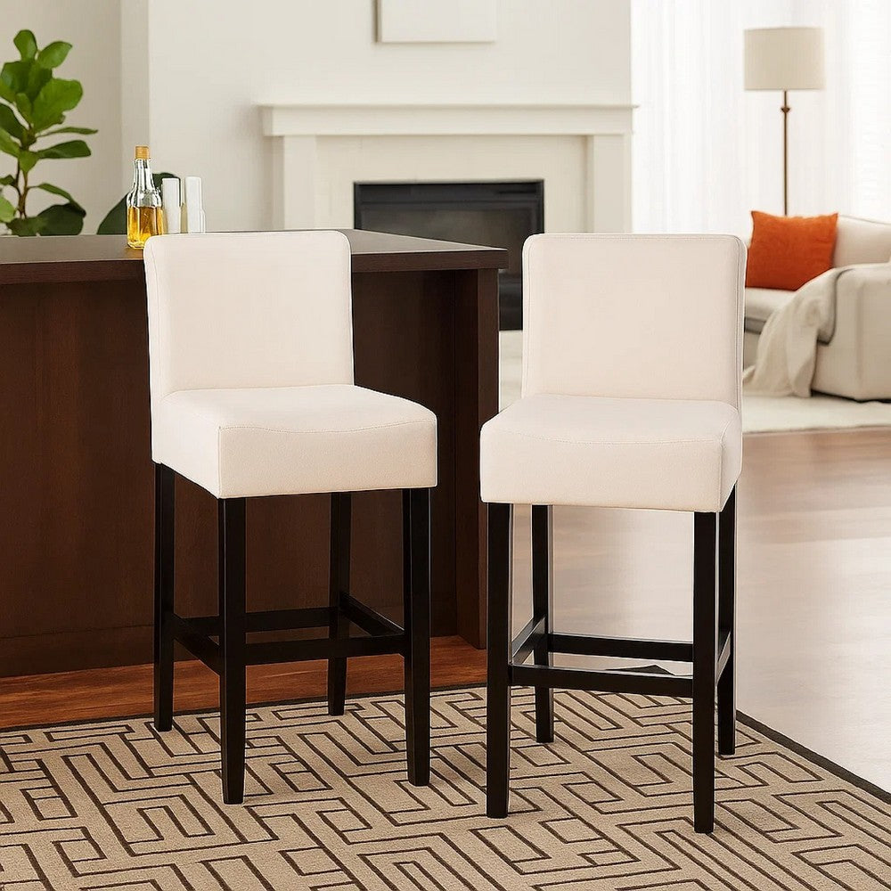 Benjara Kovey Counter Stool Chair Set of 2, Metal Kickplate, Beige Polyester