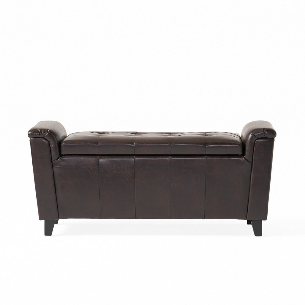 Benjara Kitty Storage Bench Footstool, Brown Waffle Tuft Faux Leather, 46 Inch