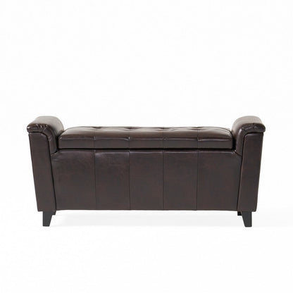 Benjara Kitty Storage Bench Footstool, Brown Waffle Tuft Faux Leather, 46 Inch
