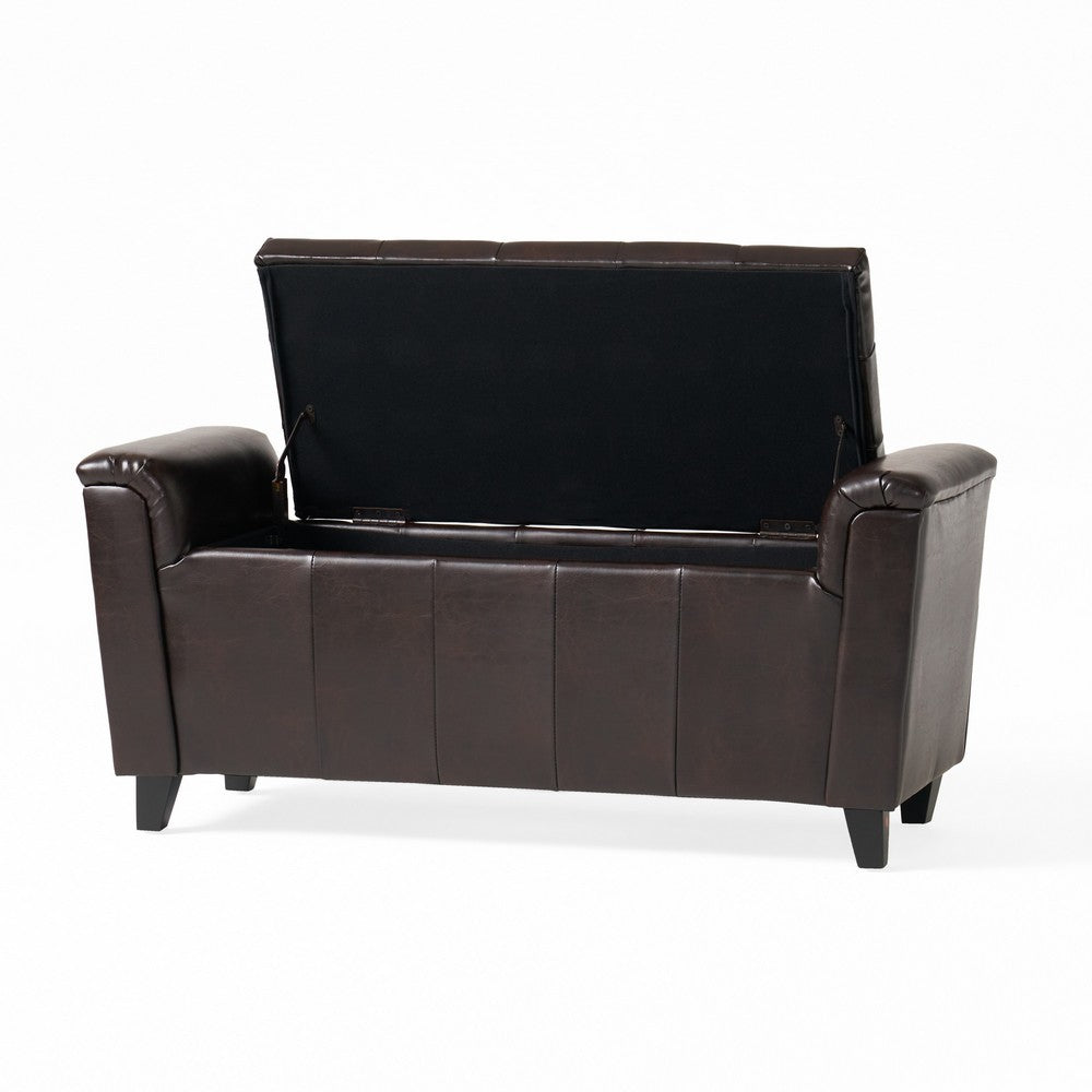 Benjara Kitty Storage Bench Footstool, Brown Waffle Tuft Faux Leather, 46 Inch