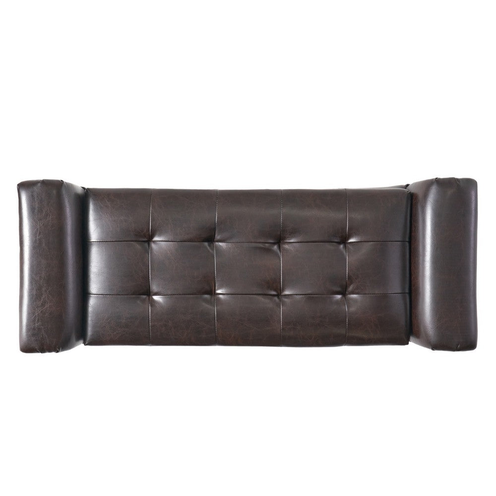 Benjara Kitty Storage Bench Footstool, Brown Waffle Tuft Faux Leather, 46 Inch