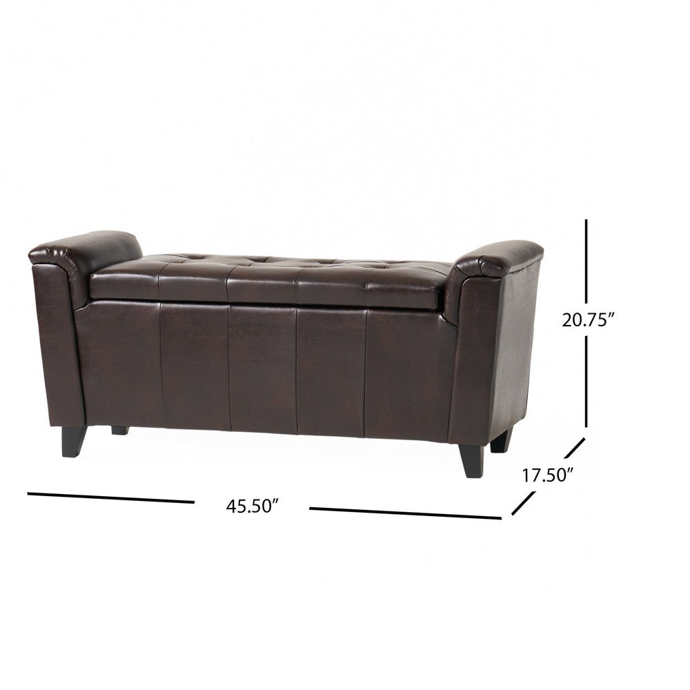 Benjara Kitty Storage Bench Footstool, Brown Waffle Tuft Faux Leather, 46 Inch