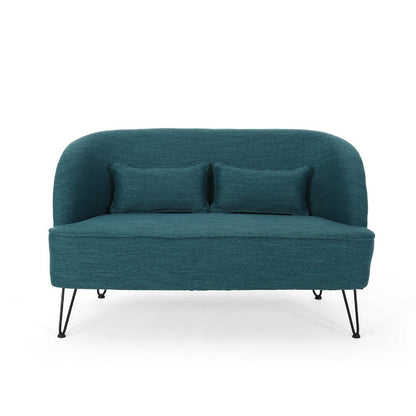 Benjara Lisa Loveseat with 2 Lumbar Pillows, Hairpin Legs, Teal Blue 50 Inch