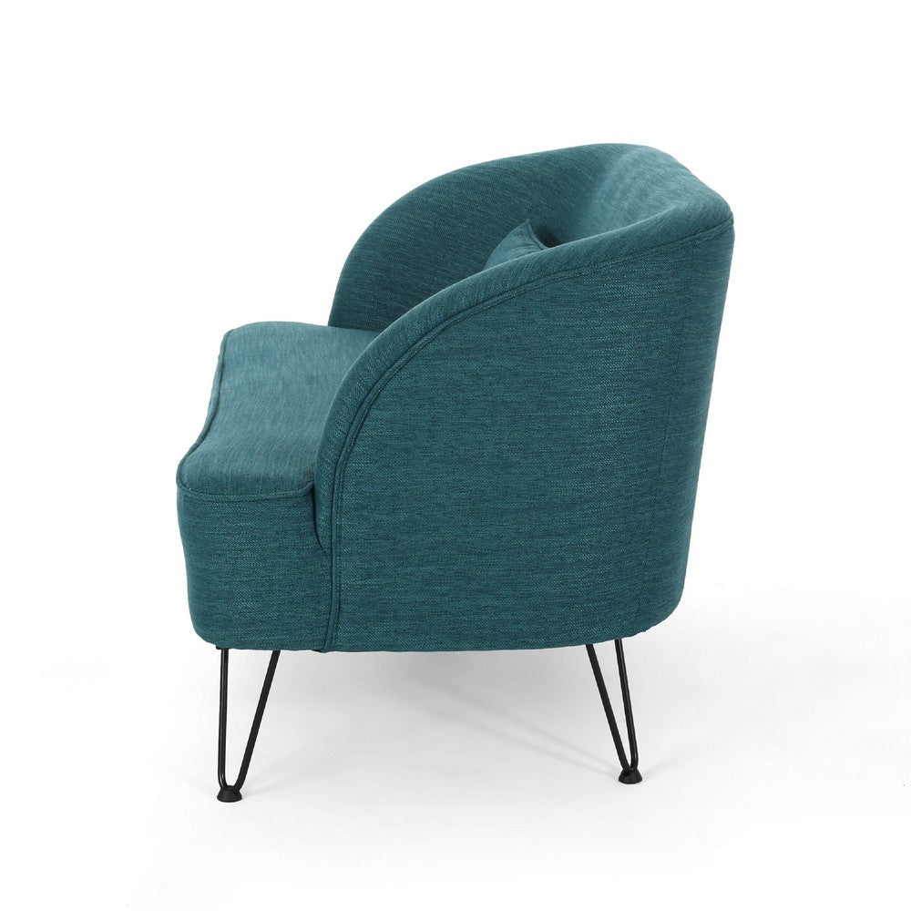 Benjara Lisa Loveseat with 2 Lumbar Pillows, Hairpin Legs, Teal Blue 50 Inch