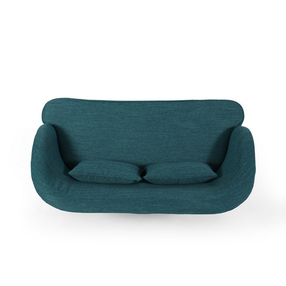 Benjara Lisa Loveseat with 2 Lumbar Pillows, Hairpin Legs, Teal Blue 50 Inch