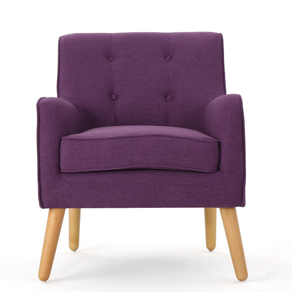 Benjara Felix Accent Armchair, Splayed Birch Wood Legs, Button Tufted Purple