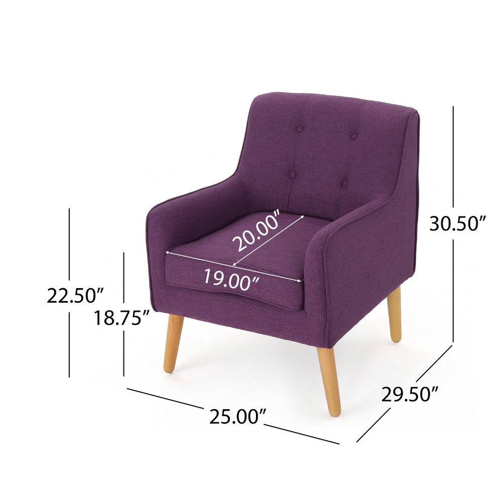 Benjara Felix Accent Armchair, Splayed Birch Wood Legs, Button Tufted Purple