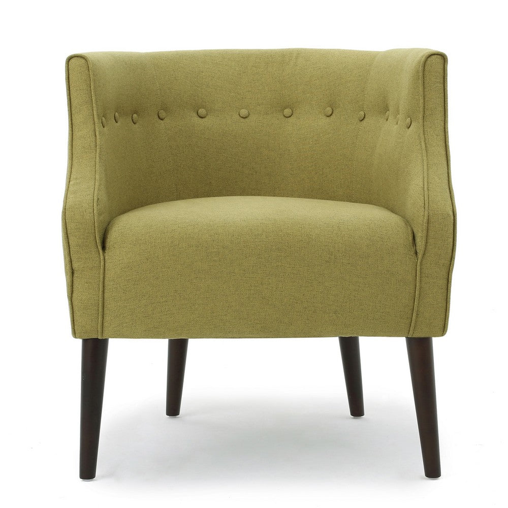 Benjara Fenny Accent Club Chair, Tapered Birch Wood Legs, Green Button Tufted