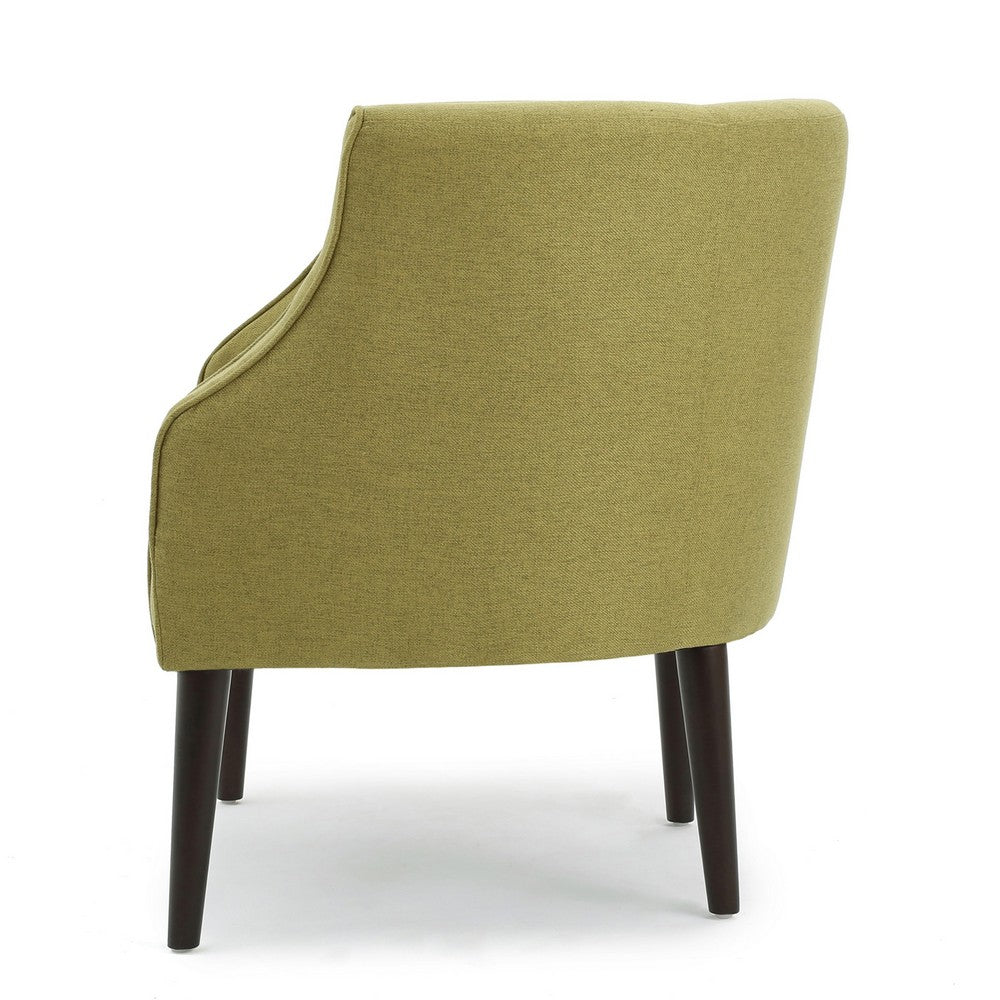Benjara Fenny Accent Club Chair, Tapered Birch Wood Legs, Green Button Tufted