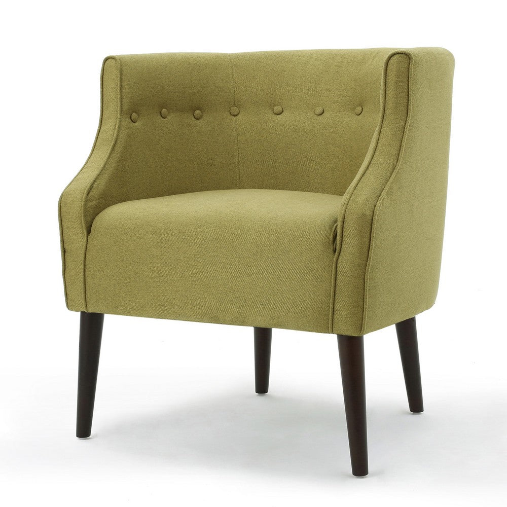 Benjara Fenny Accent Club Chair, Tapered Birch Wood Legs, Green Button Tufted