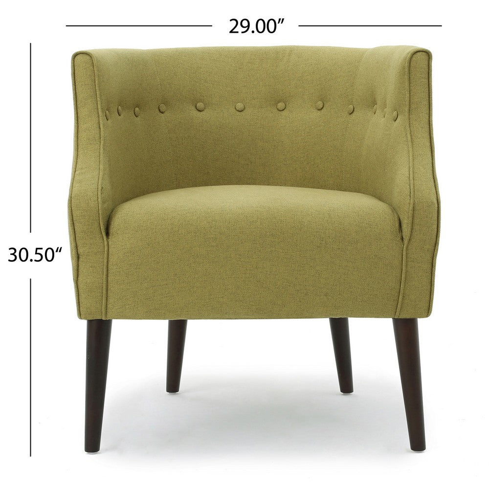 Benjara Fenny Accent Club Chair, Tapered Birch Wood Legs, Green Button Tufted