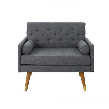 Benjara Javie Club Accent Chair, Splayed Rubberwood Legs, Button Tufted Gray